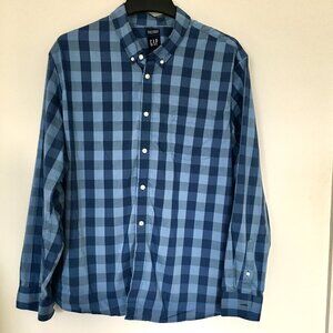 Gap Men's Blue Plaid Long Sleeve Button Down Shirt, Size 2XL
